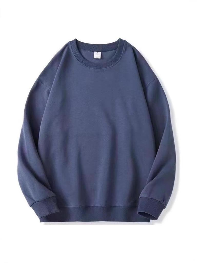 European-American Unisex Pure Cotton Round Neck Sweatshirt - Casual Solid Color, Fall/Winter Long Sleeve Fashion Style
