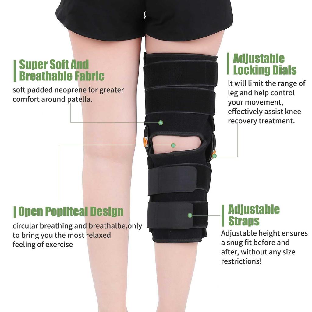 Hinged Knee Brace with Side Stabilizers ROM Knee Support Adjustable Knee Immobilizer for Knee Pain ACL MCL PCL Arthritis