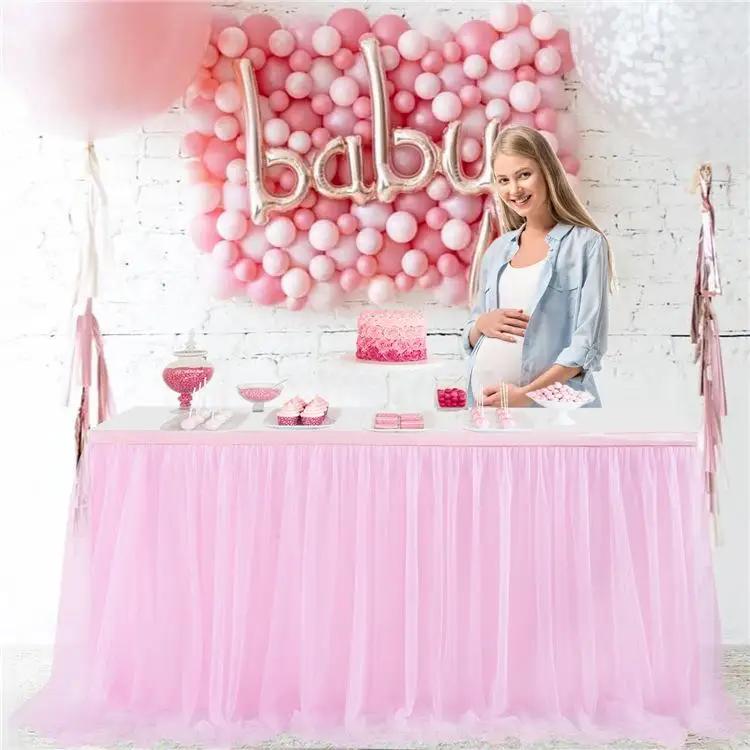 Tulle table skirt high-end gold-rimmed mesh wedding New Year's party decoration hotel supplies mesh table skirt table cover