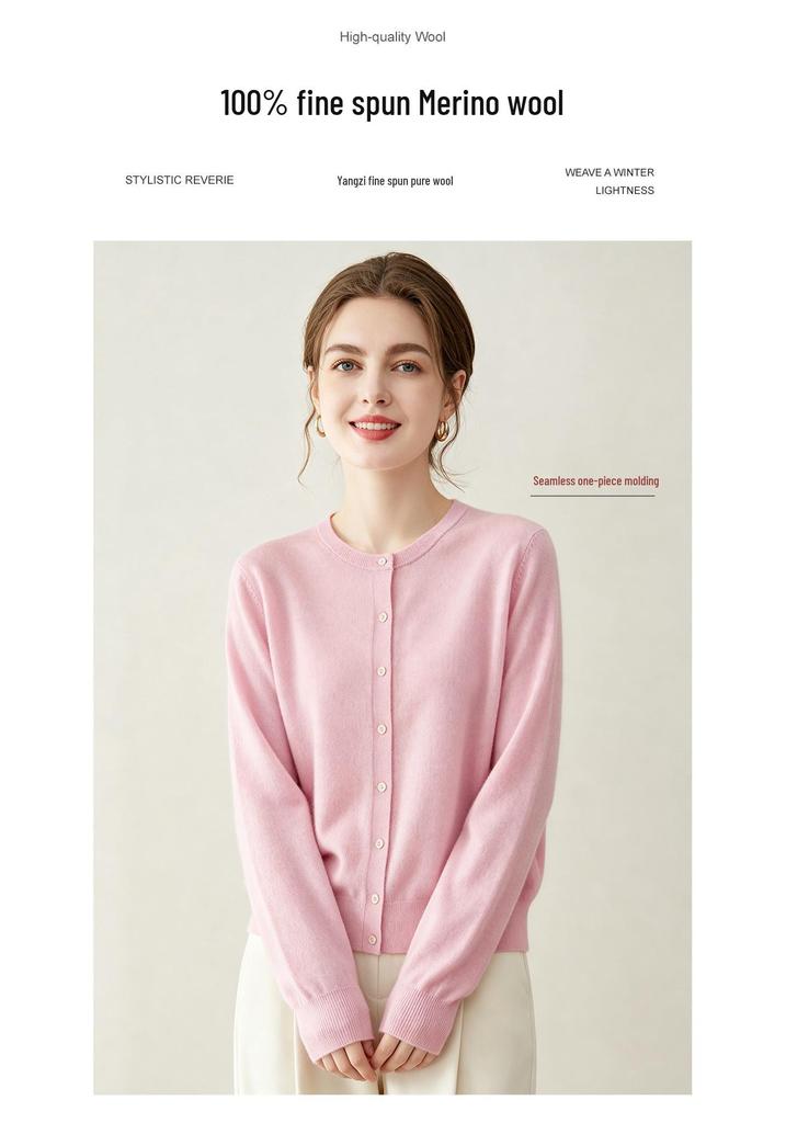 Lekasha Women's 100% Wool Round Neck Long Sleeve Cardigan