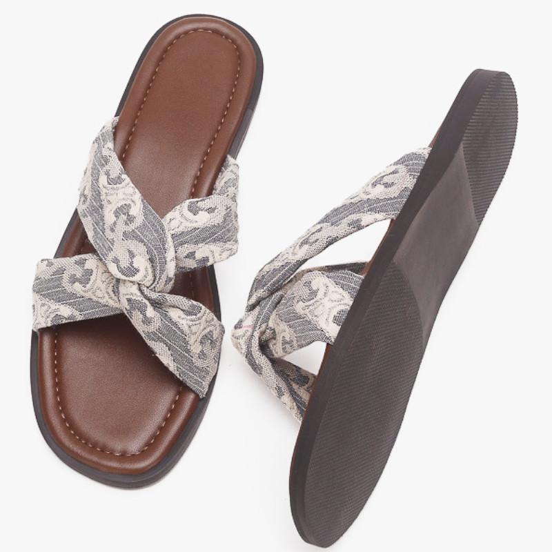 Fashion Cross Tied Open Toe Women Slippers Fashion Concise Satin Non-slip Roman Shoes Summer Casual Comfortable Flat Vacation Beach Shoe