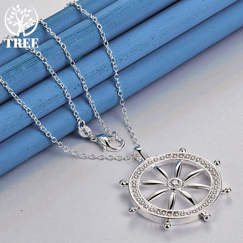 925 Sterling Silver AAA Zircon Round Pendant Necklace Jewelry