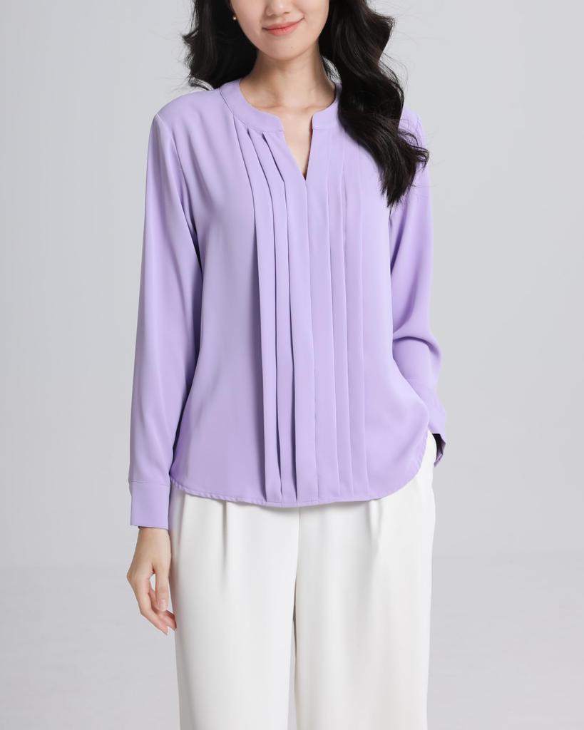 SPRING SEAON Long Sleeve Chiffon Blouse with Tucked Loose Plus Sizes Suitable for Size M Women's V-Neck Detail, Fit, Available, Suits, Office,