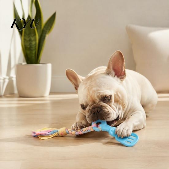Interactive Knot Pulling Toys Spatula Shaped Dog Chew Toy with Braided Fabric Rope, Puppy Teething Rope for Medium Dogs Toy, Pet Molar Small