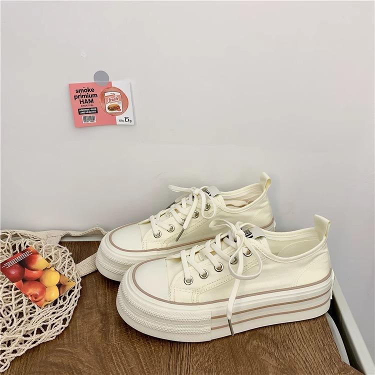 2025 Autumn and Autumn White Shoes Versatile Student Board Shoes Increase Women's Platform Casual Canvas Shoes Women's Tide Fashion Casual