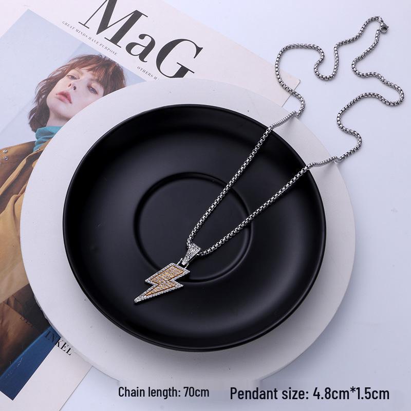 Hip Hop Lightning Pendant Necklace - Iced Out Fashion Chain for Men's Street Dance Jewelry