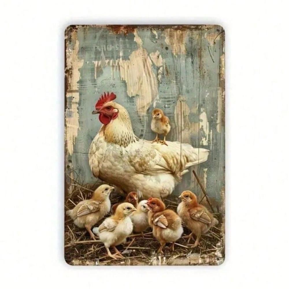 Metall Wandkunst Poster Hahn Retro Huhn Dekoration für Küche Garage