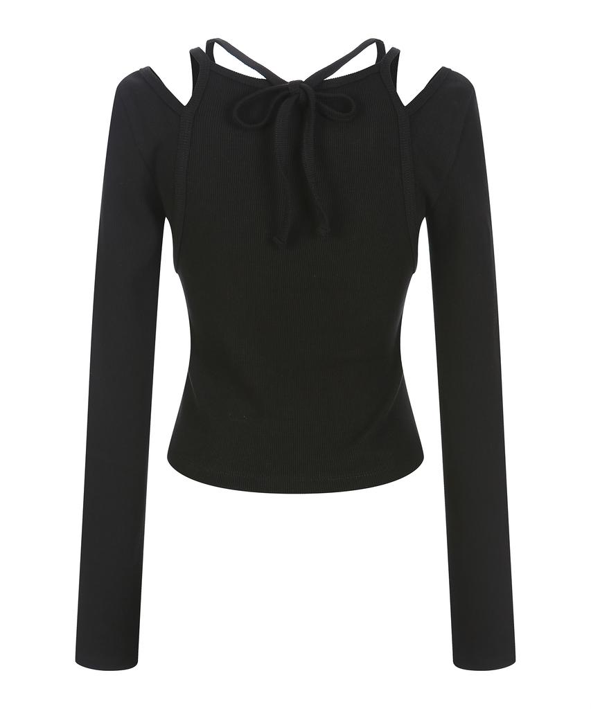 LALAFOX Shoulder Slit Halterneck T-Shirt Black Bq4Cl009