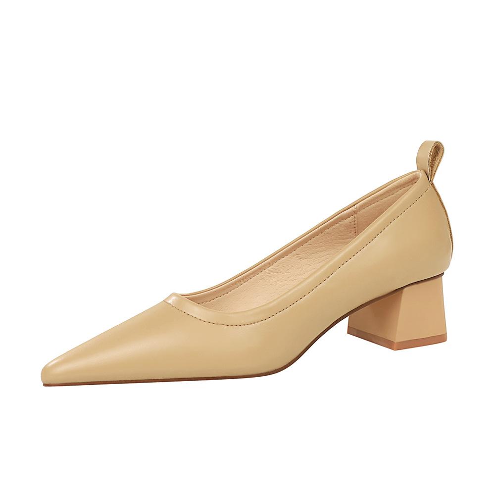 Fashion Korean Version Thick Heel Mid Heel Shoes Pumps Pointed Professional OL Office Women Shoes Pu Leather Classic Temperament 1235-2
