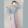 Women Tang Dynasty Hanfu Set Drooping Collar Top Jacquard Skirt Chinese Traditional Daily Commuter Outfit