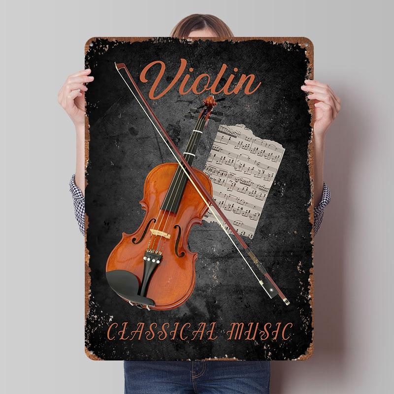 

Violin Classical Music Metal Poster Customized Wall Art Retro Vintage Tinplate Signs for Room Decorations Luxury Home Decor Men 20x30cm（7.8x11.8inch）