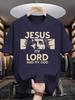 200g 100% Cotton Short Sleeve T-shirt with Jesus My Lord & God Graphic Print - Navy Blue Casual Summer Tee