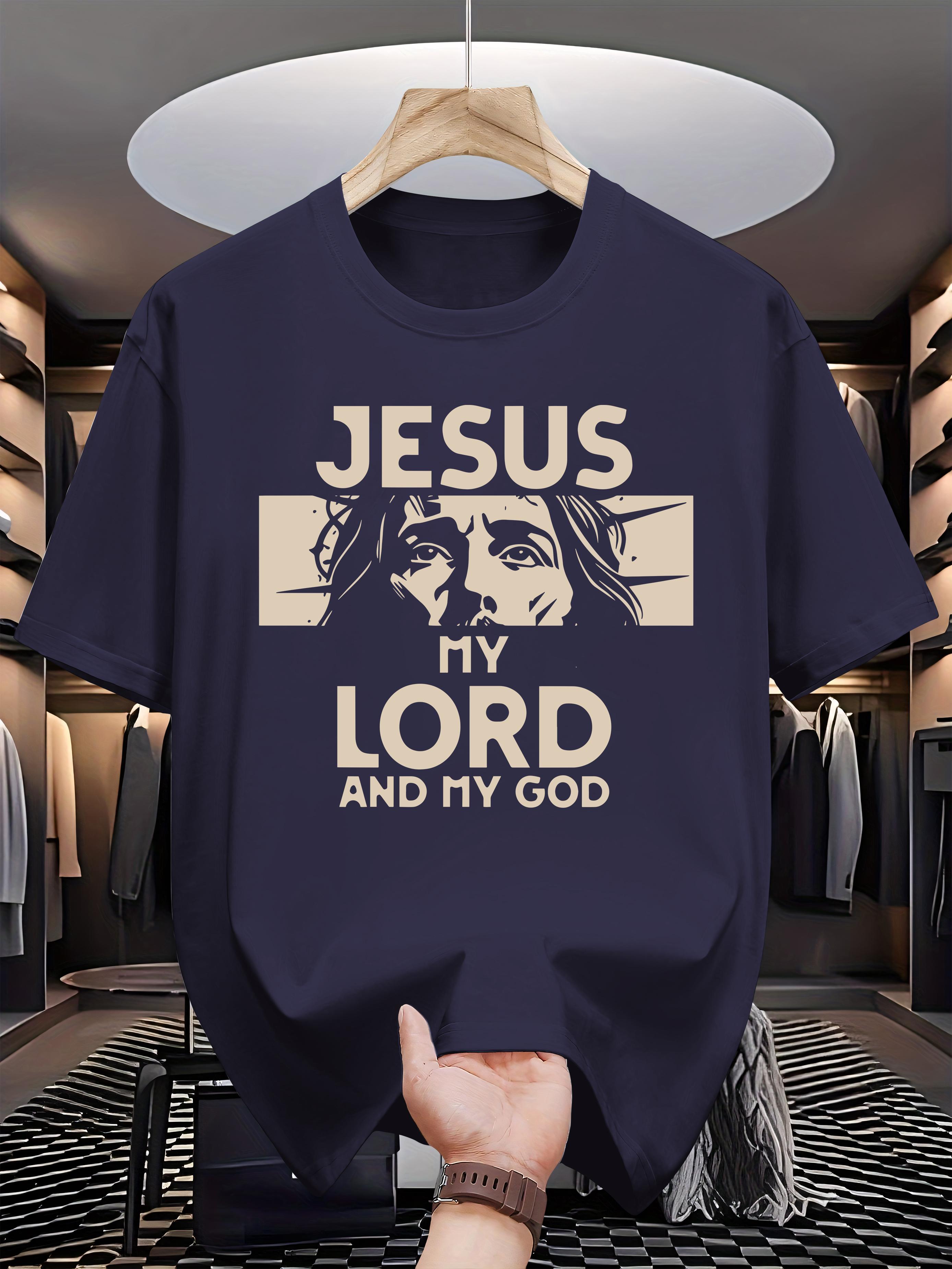 

200g 100% Cotton Short Sleeve T-shirt with Jesus My Lord & God Graphic Print - Navy Blue Casual Summer Tee XL