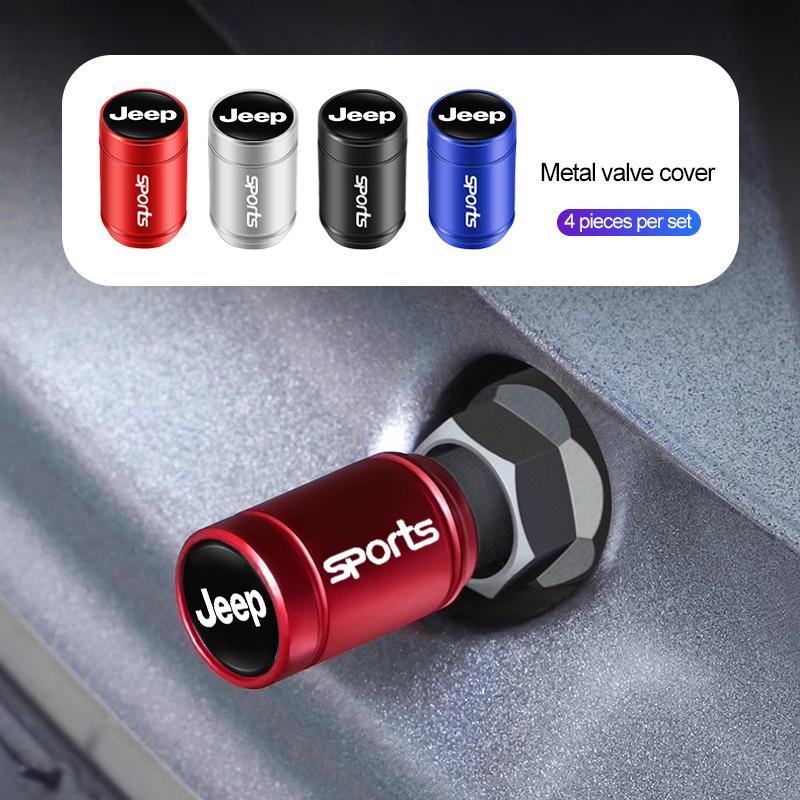 4 Piece Car Wheel Tire Valve Cover Metal Waterproof Dustproof Cover for Jeep JPB Renegade Wrangler jk Compass Grand Cherokee Gla AKU1