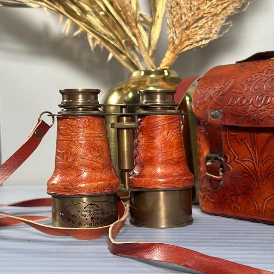 Stil Orange Leder Fernglas Viktorianische Marineoptik mit Lederetui