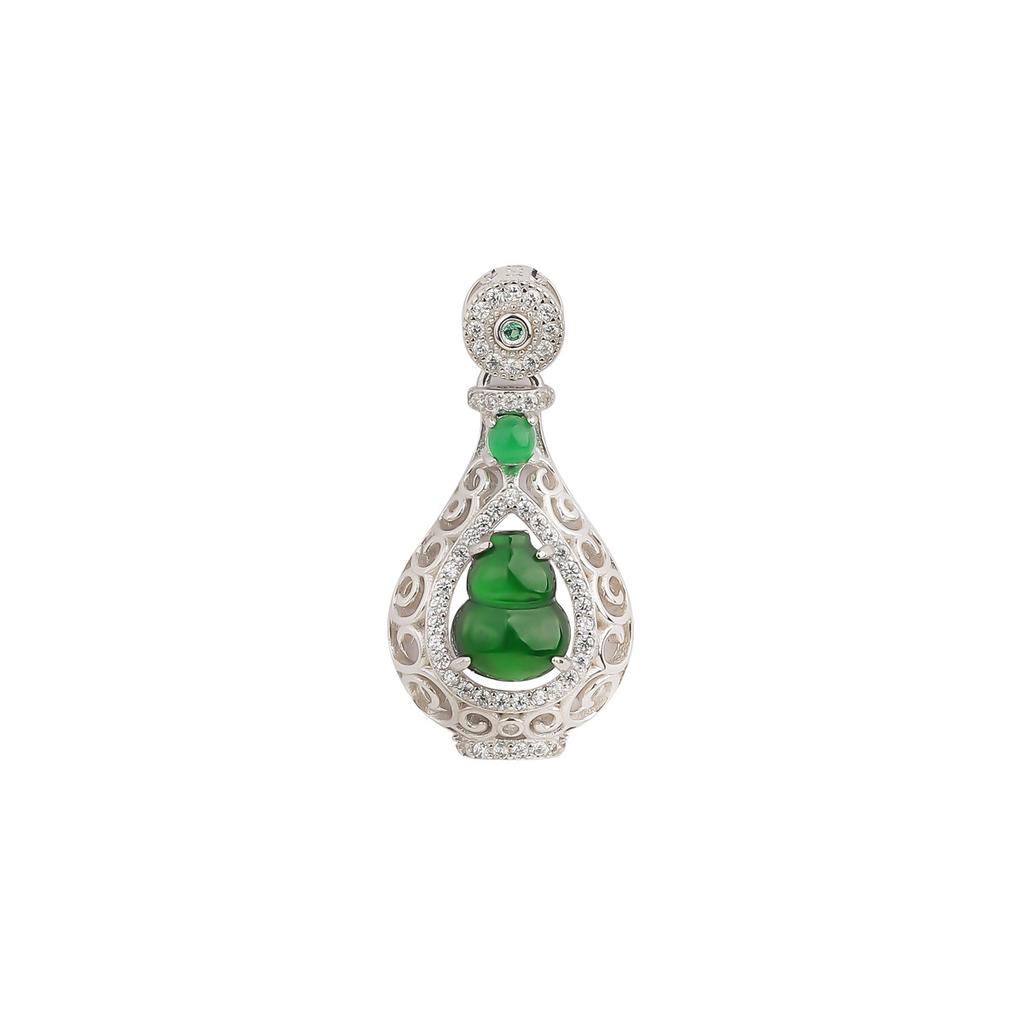 S925 silver inlaid natural jadeite gourd necklace retro high-end light luxury niche accessories women's daily jewelry gift
