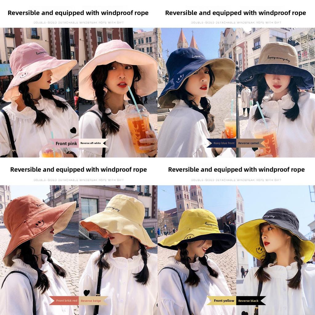 Summer Wide Brim Fisherman Hat For Women With Sun Protection And Doublesided Embroidery