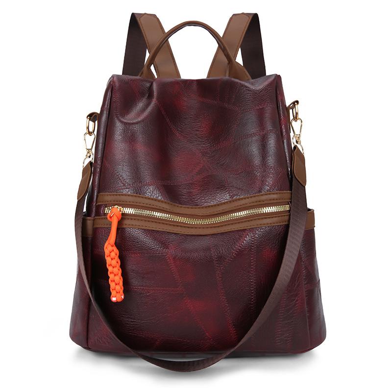 Schoolbag splicing pattern imitation leather texture women's shoulder bag 1011 new multi-functional anti-theft casual backpack women's bag backpack