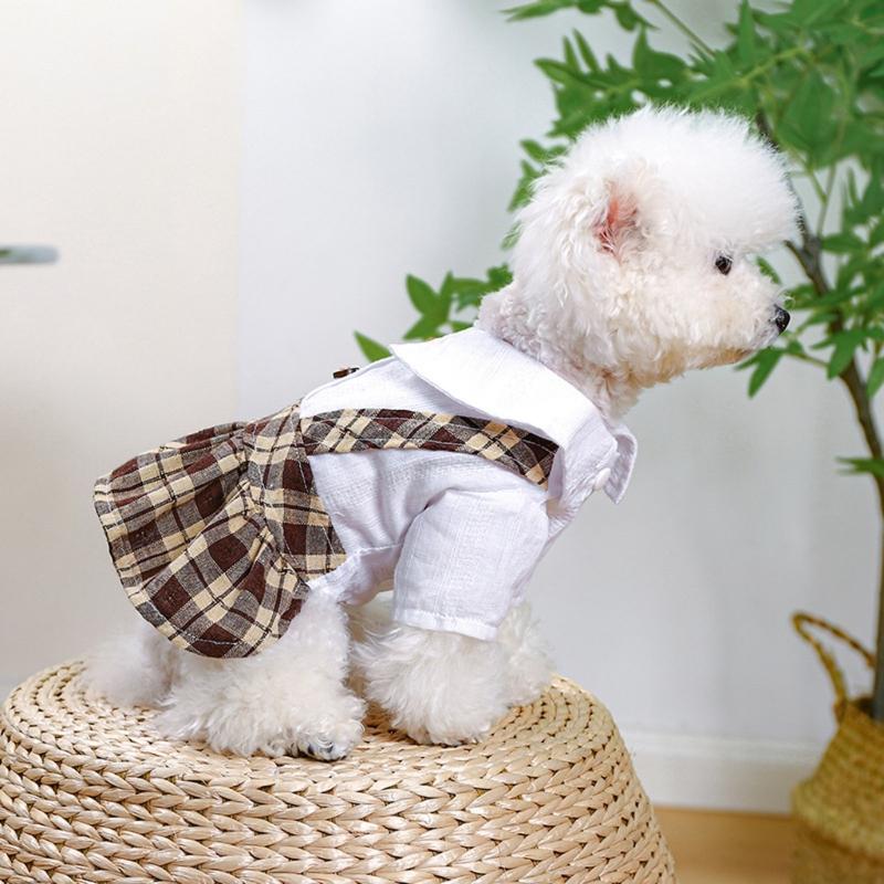 Pet Dog Shirtdress Tartan Dresses for Cat Elegant Dogs Dresses Puppy Clothes Cats Costume Four Season Party Clothing