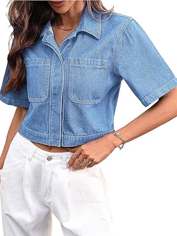 Europäisch-Amerikanische Schlankmachende Jeansjacke - Damen Freizeit Sommer Kurzes Oberteil