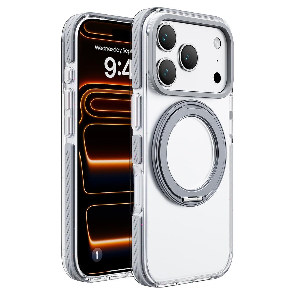 For iPhone 17 Pro Case Rotating Kickstand TPU + TPE Phone Cover Compatible with MagSafe