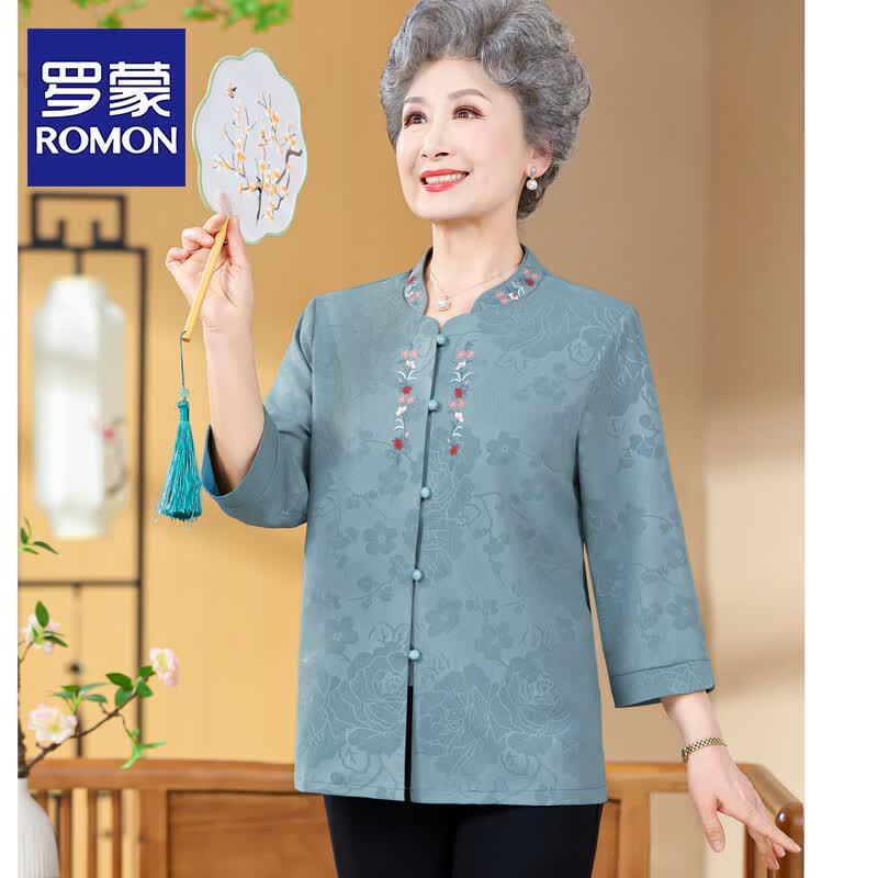 ROMON Elderly Women s Summer Tang Suit Style Shirt 3XL