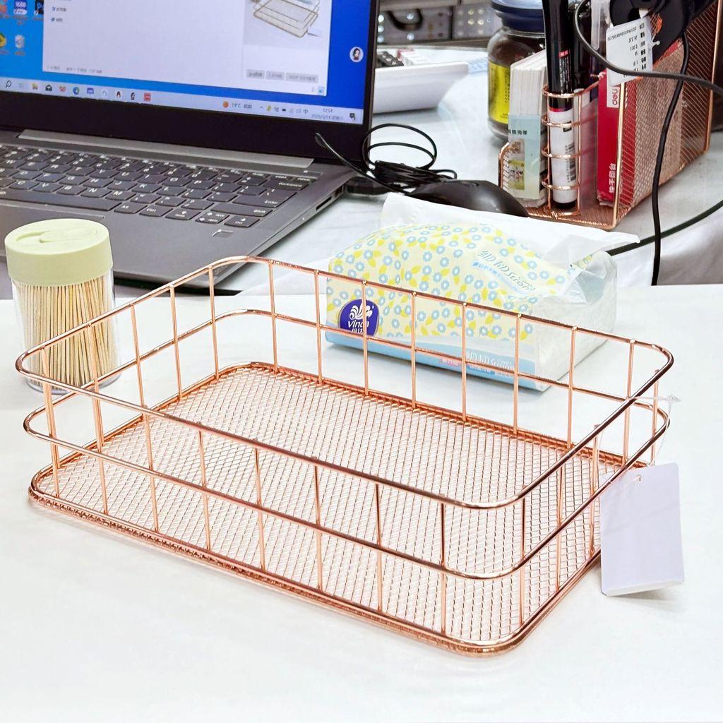 Slim Metal Storage Basket With Steel Mesh Base For Accessories And Small Items