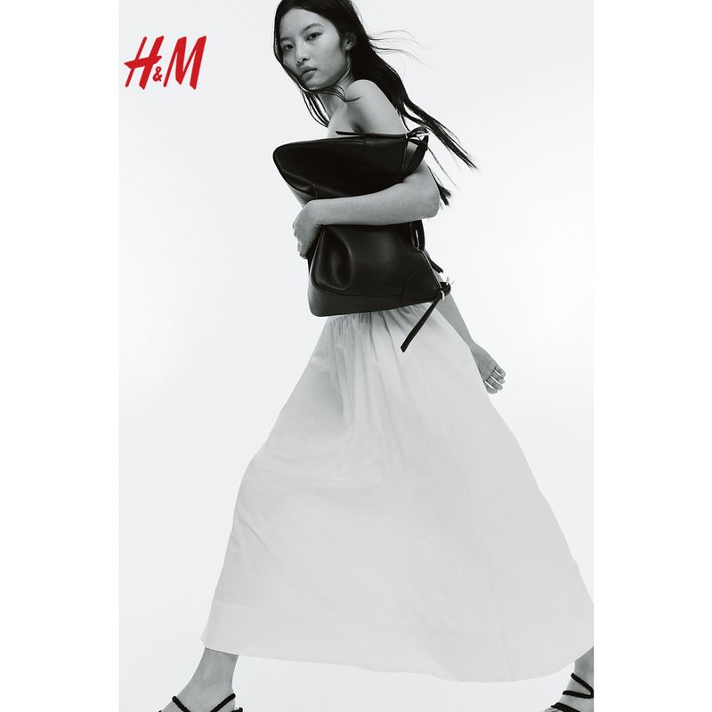 

HM 2025 Summer New Women clothes Fashion Casual Casual Cotton Mid-Length Skirt 1275638 White 160/72(S)