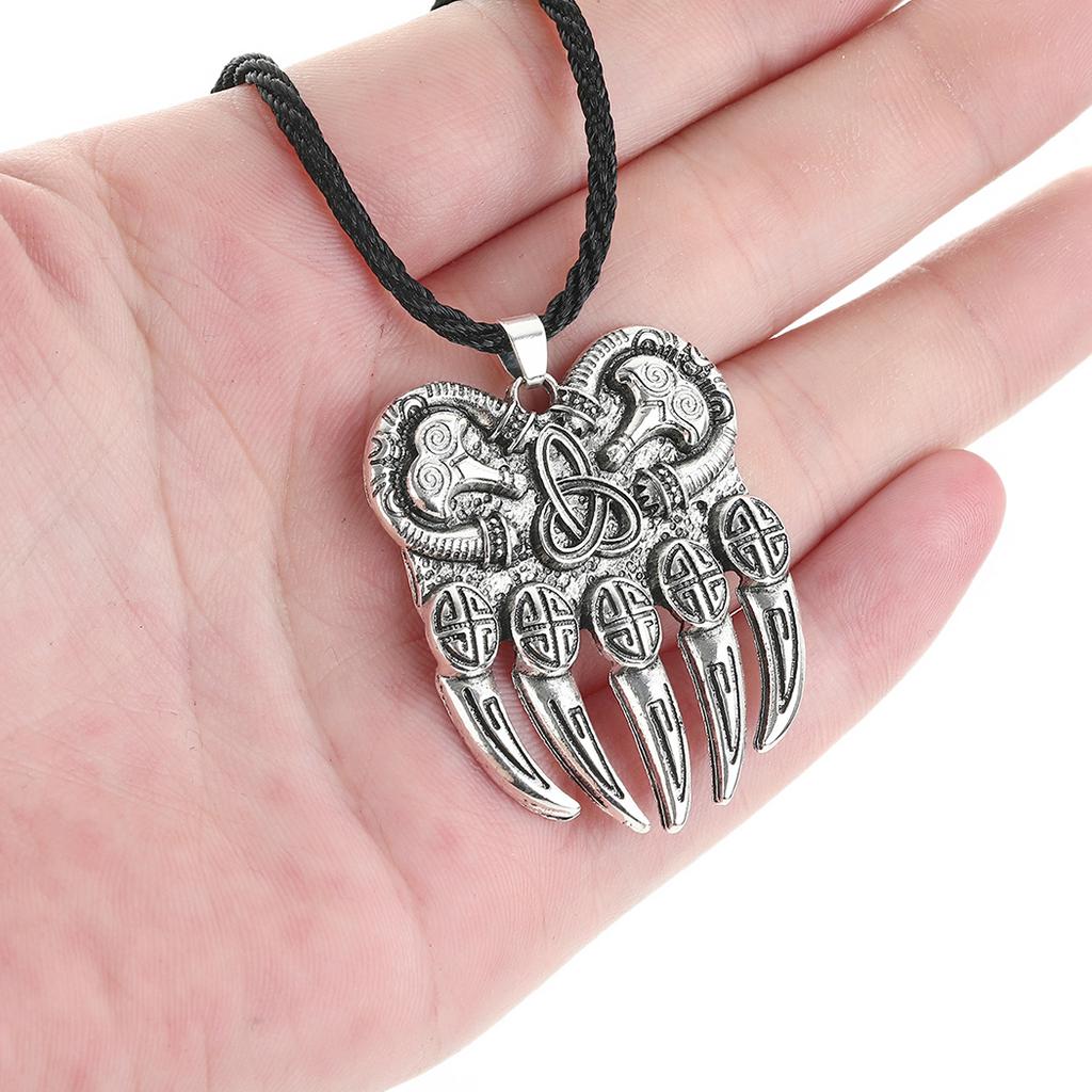 Kinitial Amulet Viking God Symbol Pendant Warding Veles Bear Paw with Lucky Knot Charm Necklace Geometric Jewelry