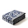 Dark Blue Double‑Sided Jacquard Throw Blanket,Polyester Floral Pattern Soft Warm Cover for Sofa Beach Camping Lunch Break 185×130cm
