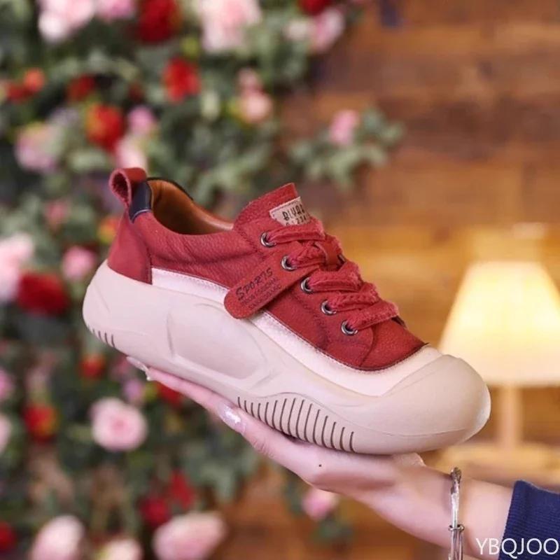 Spring and Autumn New Versatile Thick Soled Retro Single Shoes Soft and Comfortable Height Boosting Women's Casual Shoes