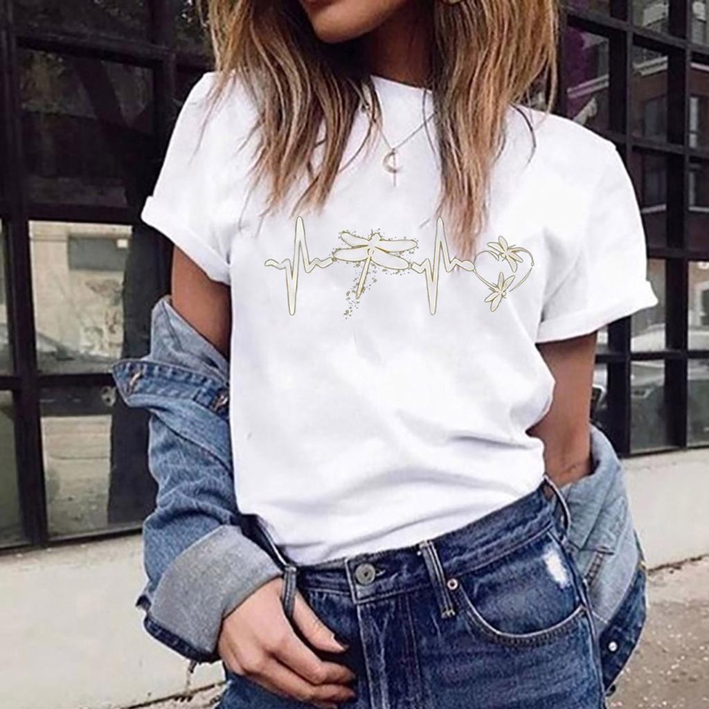 Women Tie-dye  Butterflies  Printed Colorful  Short Sleeve   Blouse Tops