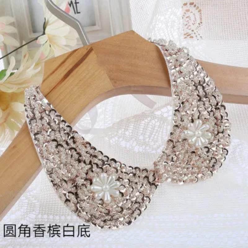 Fashion Wild Retro Beaded Sequins Rhinestones Pearl Lace Collar False Necklace DIY Clothes Shirt Sweater Decoration