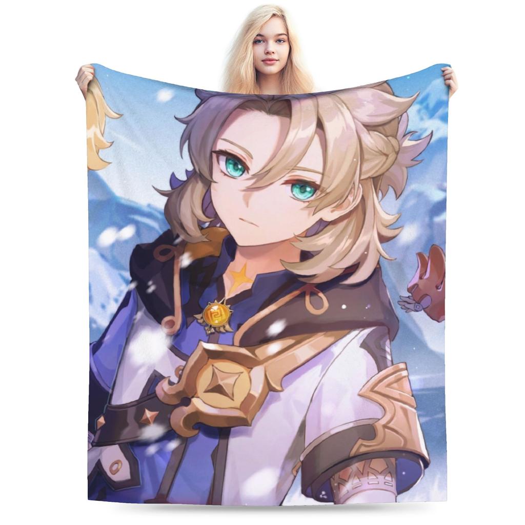 Genshin Impact Venti Blankets Velvet Summer Air Conditioning Barbatos Anime Multi-function Warm Throw Blanket for Bed Car Quilt
