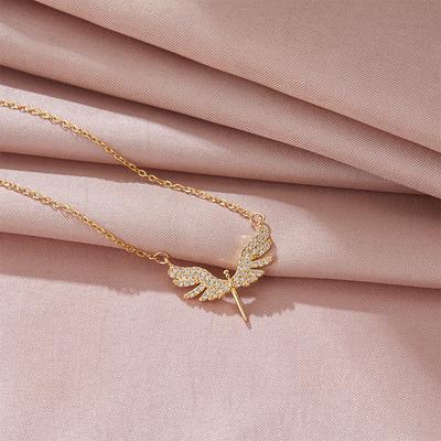 Full Diamond Angel Wings Necklace Women'S Light Luxury Premium Sense Simple Miniature Zircon Clavicle Chain