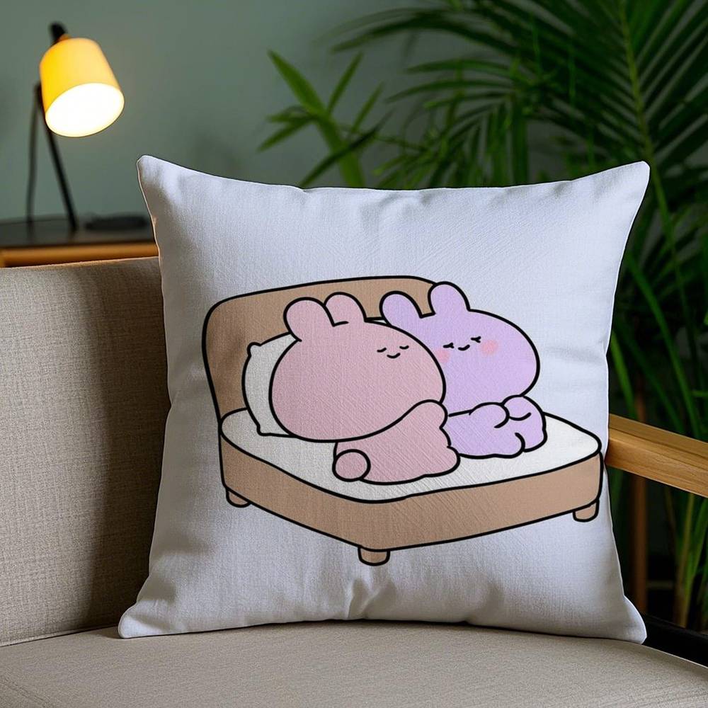 A-Asamimichan Cute Bunny Pillow Case Home Dorm Chair Back Short Plush Double-sided Printing Office Nap Time Cushion Cover