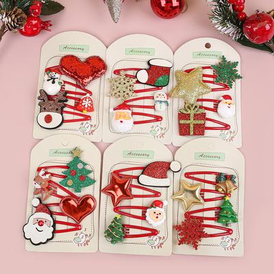 4 Stück/Set Kinder Weihnachten Haarspangen Cartoon Elch Schneeflocke Baby Mädchen Haarspangen Clips Weihnachtsfeier Geschenke Haarschmuck