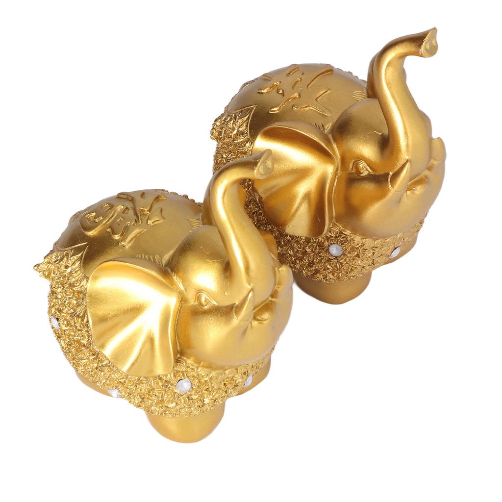 2 st Elefantstaty Gyllene Dekorativa Praktiska Hartsmaterial Små Kompakta Elefanthantverk för