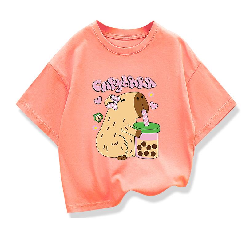 Summer Kids Tshirts Capybara Printed Cartoon T Shirt for Girls Animal Printing Boy T Shirt Tops Tees Children Clothes