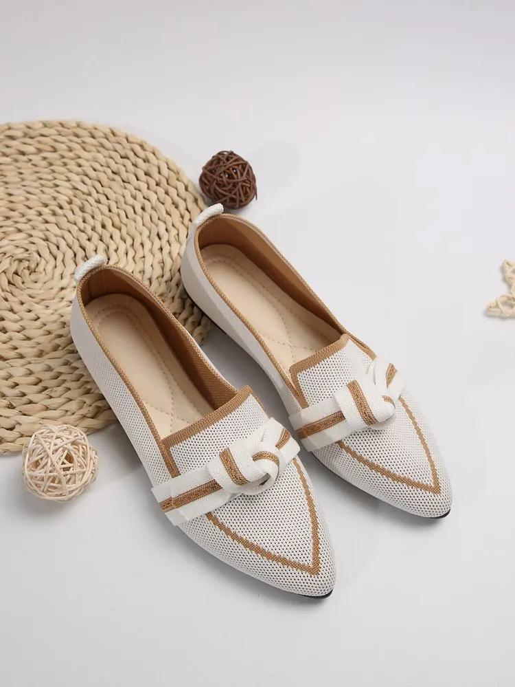 Women's Shoes Loafers Bowtie Ballet Flats Pointed Toe Barefoot Slip-on Sandals Casual Flat Heel Luxury Brand Woman Shoes