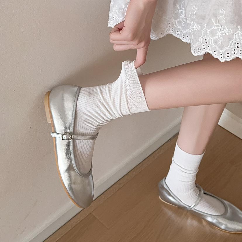 Anti Pilling Thin Strip Ultra Thin Solid Color Basic Boneless Stacking Socks Trend Straight Socks Thin