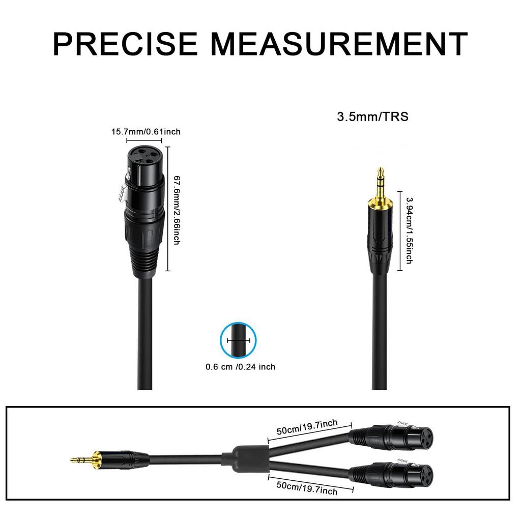 [XB-9211-1.5B] XLR Cannon Female X 2 To 3.5mm Stereo Mini Plug Unbalanced Line Cable, Noise-Resistant (1.5m)