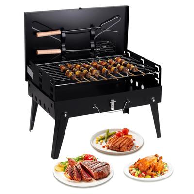 Grătar portabil cu cărbuni, Grătar BBQ pliabil cu înălțimi reglabile, Durabil și compact, Ușor de curățat, Perfect pentru camping, Coadă