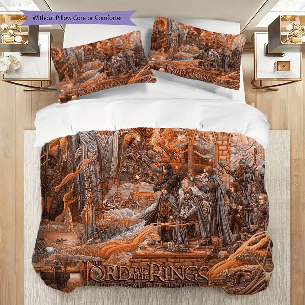 Fantasy Epic Lord Rings Three-piece set (1 * duvet cover + 2 * pillowcase, without core) 2D Flat Bedding set Christmas birthday gift