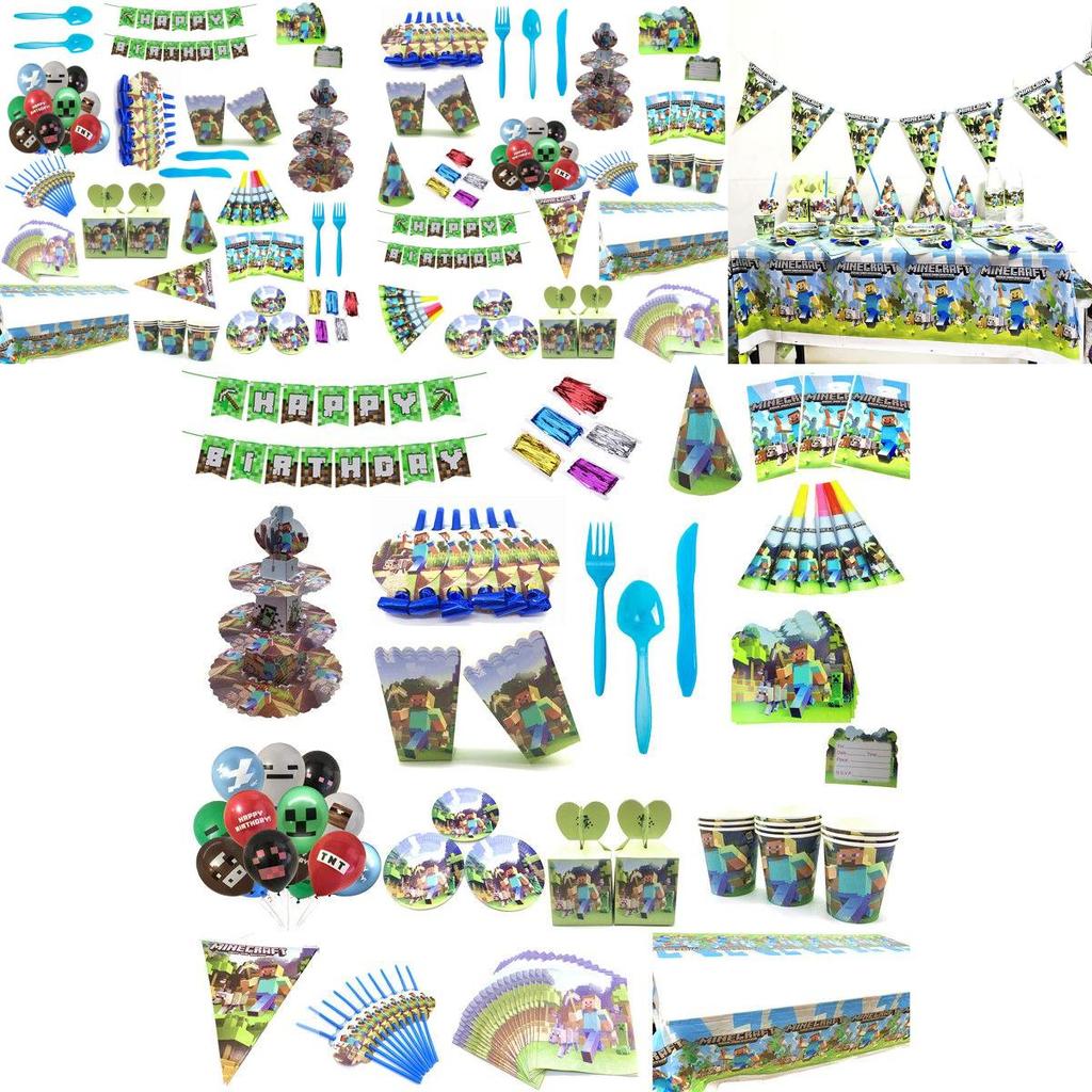 Minecraft Baby Shower Birthday Party Supplies Featuring Vibrant Tableware Set