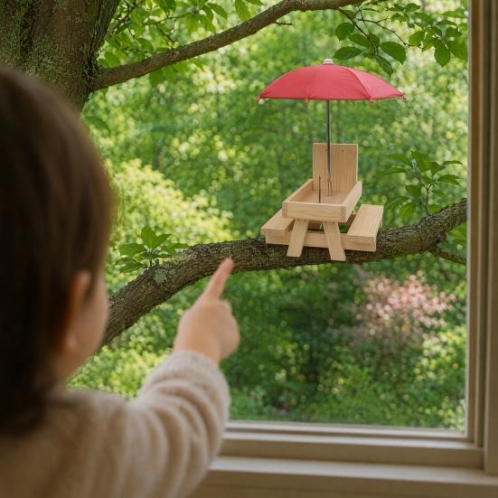 Baizihuahu Squirrel Feeder with Umbrella, Feeders for Outside, Picnic Table Feeder, Chipmunk Hold Corn, Corn Cob, Peanut Garden Yard Patio Tree Decor