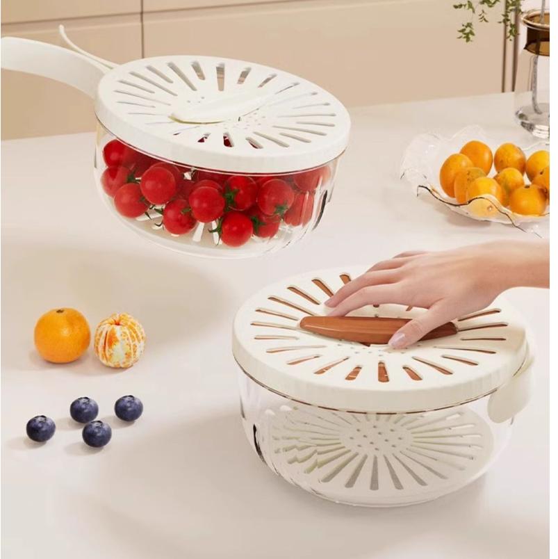 1pc Kitchen Foldable Draining Basket Sink Fruit Vegetable Washing Basket Refrigerator Food Preservation Storage Box With Lid