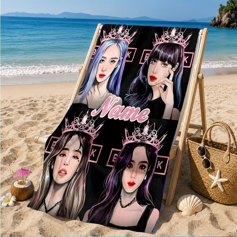 Custom Name Kpop Group Fashion Beach Towel Microfiber Beach Towel, Lightweight and Quick-Dry, for Summer Travel, Swimming Pool Gift