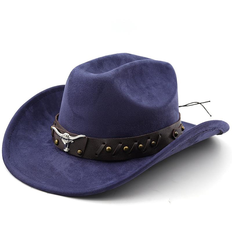Cappello western da cowboy in camoscio con testa di mucca cappello a cilindro in lana jazz cappello in feltro stile etnico autunno e inverno cappello a tesa larga da uomo e donna