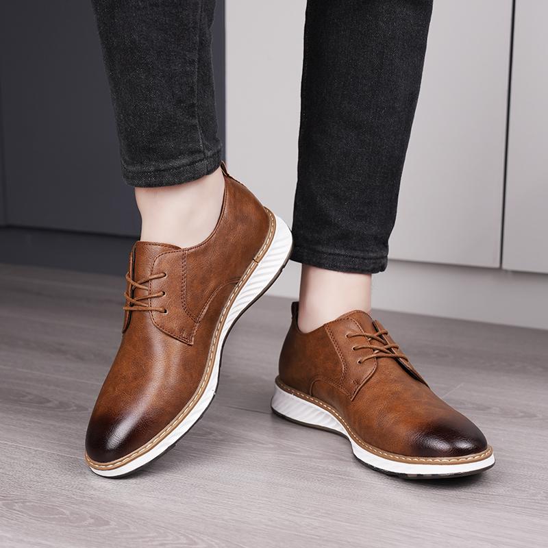 Fashion Lace up casual men's leather shoes Comfortable gentleman style Classic Black Brown shoes adults Comfortable and versatile